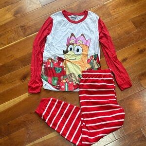 Red and White Bluey Cartoon Print Pajama Set